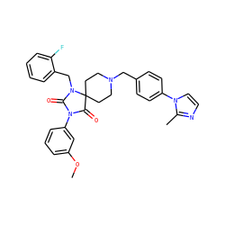 COc1cccc(N2C(=O)N(Cc3ccccc3F)C3(CCN(Cc4ccc(-n5ccnc5C)cc4)CC3)C2=O)c1 ZINC000028704487