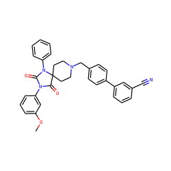 COc1cccc(N2C(=O)N(c3ccccc3)C3(CCN(Cc4ccc(-c5cccc(C#N)c5)cc4)CC3)C2=O)c1 ZINC000028704558
