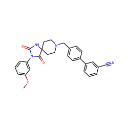 COc1cccc(N2C(=O)NC3(CCN(Cc4ccc(-c5cccc(C#N)c5)cc4)CC3)C2=O)c1 ZINC000028704540