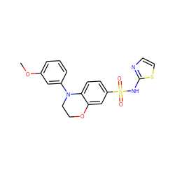COc1cccc(N2CCOc3cc(S(=O)(=O)Nc4nccs4)ccc32)c1 ZINC000220245513
