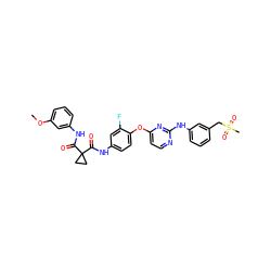 COc1cccc(NC(=O)C2(C(=O)Nc3ccc(Oc4ccnc(Nc5cccc(CS(C)(=O)=O)c5)n4)c(F)c3)CC2)c1 ZINC000169349443