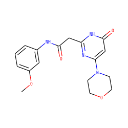 COc1cccc(NC(=O)Cc2nc(N3CCOCC3)cc(=O)[nH]2)c1 ZINC000095574258