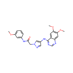 COc1cccc(NC(=O)Cn2cc(Nc3ncnc4cc(OC)c(OC)cc34)cn2)c1 ZINC000073221969