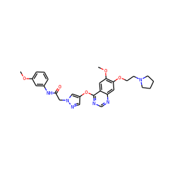 COc1cccc(NC(=O)Cn2cc(Oc3ncnc4cc(OCCN5CCCC5)c(OC)cc34)cn2)c1 ZINC000073224042