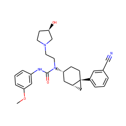 COc1cccc(NC(=O)N(CCN2CC[C@@H](O)C2)[C@@H]2CC[C@]3(c4cccc(C#N)c4)C[C@@H]3C2)c1 ZINC000028649811