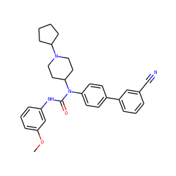 COc1cccc(NC(=O)N(c2ccc(-c3cccc(C#N)c3)cc2)C2CCN(C3CCCC3)CC2)c1 ZINC000013648083