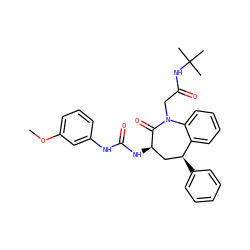 COc1cccc(NC(=O)N[C@@H]2C[C@H](c3ccccc3)c3ccccc3N(CC(=O)NC(C)(C)C)C2=O)c1 ZINC000013739677