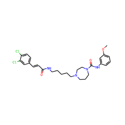 COc1cccc(NC(=O)N2CCCN(CCCCCNC(=O)/C=C/c3ccc(Cl)c(Cl)c3)CC2)c1 ZINC000036177556