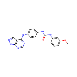 COc1cccc(NC(=O)Nc2ccc(Nc3ncnc4[nH]ncc34)cc2)c1 ZINC000095588164