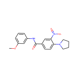 COc1cccc(NC(=O)c2ccc(N3CCCC3)c([N+](=O)[O-])c2)c1 ZINC000004668240