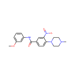 COc1cccc(NC(=O)c2ccc(N3CCN(C)CC3)c([N+](=O)[O-])c2)c1 ZINC000004977928