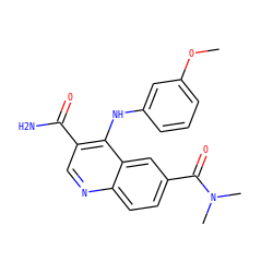 COc1cccc(Nc2c(C(N)=O)cnc3ccc(C(=O)N(C)C)cc23)c1 ZINC000038318382