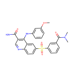 COc1cccc(Nc2c(C(N)=O)cnc3ccc(S(=O)(=O)c4cccc(C(=O)N(C)C)c4)cc23)c1 ZINC000006717513