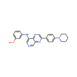 COc1cccc(Nc2cncc3nc(-c4ccc(N5CCCCC5)cc4)cnc23)c1 ZINC000653720678