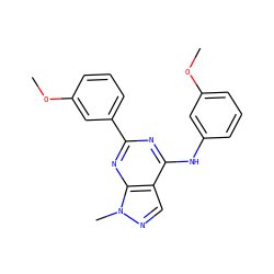 COc1cccc(Nc2nc(-c3cccc(OC)c3)nc3c2cnn3C)c1 ZINC000064549226