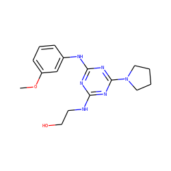 COc1cccc(Nc2nc(NCCO)nc(N3CCCC3)n2)c1 ZINC000012509036