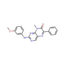 COc1cccc(Nc2ncc3nc(-c4ccccc4)c(=O)n(C)c3n2)c1 ZINC000004239199