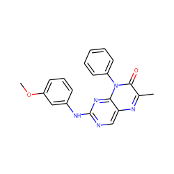 COc1cccc(Nc2ncc3nc(C)c(=O)n(-c4ccccc4)c3n2)c1 ZINC000004238741
