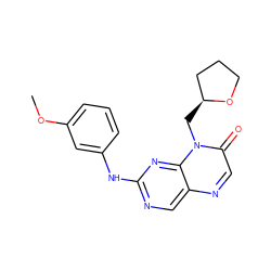 COc1cccc(Nc2ncc3ncc(=O)n(C[C@H]4CCCO4)c3n2)c1 ZINC000004238659