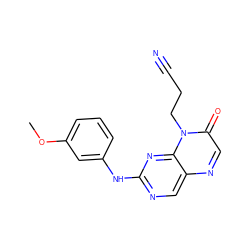 COc1cccc(Nc2ncc3ncc(=O)n(CCC#N)c3n2)c1 ZINC000004238581