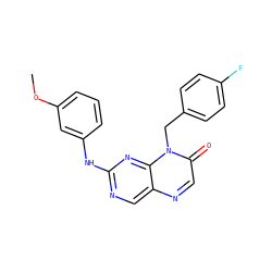 COc1cccc(Nc2ncc3ncc(=O)n(Cc4ccc(F)cc4)c3n2)c1 ZINC000004238695