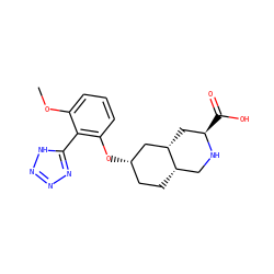 COc1cccc(O[C@H]2CC[C@H]3CN[C@H](C(=O)O)C[C@H]3C2)c1-c1nnn[nH]1 ZINC000103279909