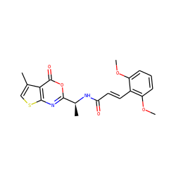 COc1cccc(OC)c1/C=C/C(=O)N[C@@H](C)c1nc2scc(C)c2c(=O)o1 ZINC000027517607