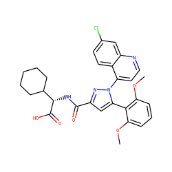 COc1cccc(OC)c1-c1cc(C(=O)N[C@H](C(=O)O)C2CCCCC2)nn1-c1ccnc2cc(Cl)ccc12 ZINC000001483504