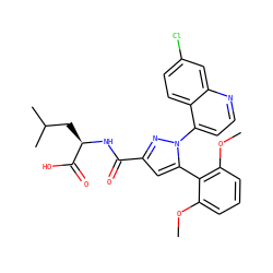 COc1cccc(OC)c1-c1cc(C(=O)N[C@H](CC(C)C)C(=O)O)nn1-c1ccnc2cc(Cl)ccc12 ZINC000040866892