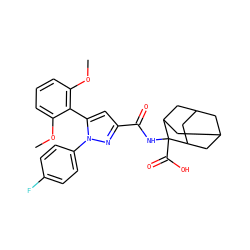 COc1cccc(OC)c1-c1cc(C(=O)NC2(C(=O)O)C3CC4CC(C3)CC2C4)nn1-c1ccc(F)cc1 ZINC000169352866