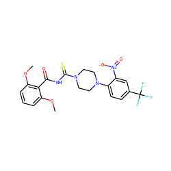 COc1cccc(OC)c1C(=O)NC(=S)N1CCN(c2ccc(C(F)(F)F)cc2[N+](=O)[O-])CC1 ZINC000008666230