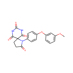 COc1cccc(Oc2ccc(N3C(=O)CCC34C(=O)NC(=O)NC4=O)cc2)c1 ZINC000003819195