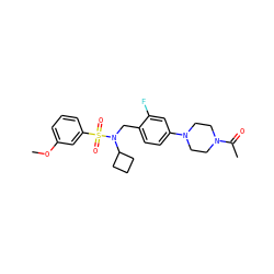 COc1cccc(S(=O)(=O)N(Cc2ccc(N3CCN(C(C)=O)CC3)cc2F)C2CCC2)c1 ZINC000147280285