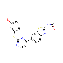 COc1cccc(Sc2nccc(-c3ccc4nc(NC(C)=O)sc4c3)n2)c1 ZINC000071316499