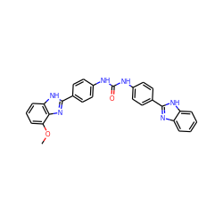 COc1cccc2[nH]c(-c3ccc(NC(=O)Nc4ccc(-c5nc6ccccc6[nH]5)cc4)cc3)nc12 ZINC000028563121