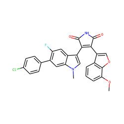 COc1cccc2c(C3=C(c4cn(C)c5cc(-c6ccc(Cl)cc6)c(F)cc45)C(=O)NC3=O)coc12 ZINC000040949467
