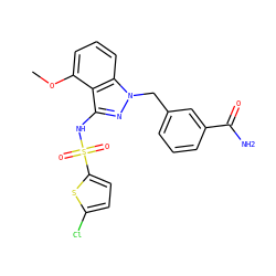 COc1cccc2c1c(NS(=O)(=O)c1ccc(Cl)s1)nn2Cc1cccc(C(N)=O)c1 ZINC000084617652