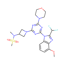 COc1cccc2c1nc(C(F)F)n2-c1nc(N2CCOCC2)nc(N2CC(N(C)S(C)(=O)=O)C2)n1 ZINC000113914729