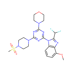 COc1cccc2c1nc(C(F)F)n2-c1nc(N2CCOCC2)nc(N2CCN(S(C)(=O)=O)CC2)n1 ZINC000113914561