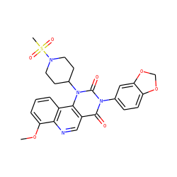 COc1cccc2c1ncc1c(=O)n(-c3ccc4c(c3)OCO4)c(=O)n(C3CCN(S(C)(=O)=O)CC3)c12 ZINC000117790649