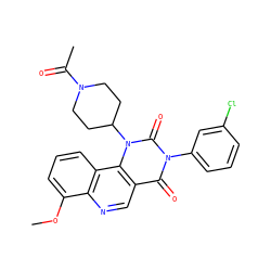 COc1cccc2c1ncc1c(=O)n(-c3cccc(Cl)c3)c(=O)n(C3CCN(C(C)=O)CC3)c12 ZINC000117809315