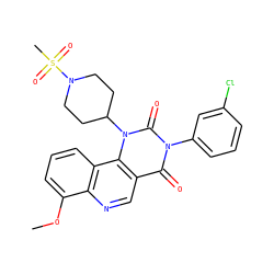 COc1cccc2c1ncc1c(=O)n(-c3cccc(Cl)c3)c(=O)n(C3CCN(S(C)(=O)=O)CC3)c12 ZINC000117789512