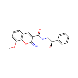 COc1cccc2cc(C(=O)NC[C@H](O)c3ccccc3)c(=N)oc12 ZINC000084670486