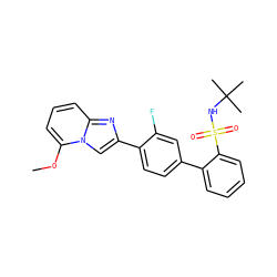 COc1cccc2nc(-c3ccc(-c4ccccc4S(=O)(=O)NC(C)(C)C)cc3F)cn12 ZINC000224749248