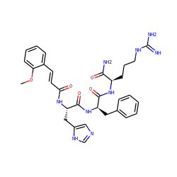 COc1ccccc1/C=C/C(=O)N[C@@H](Cc1cnc[nH]1)C(=O)N[C@H](Cc1ccccc1)C(=O)N[C@H](CCCNC(=N)N)C(N)=O ZINC000049678193