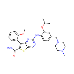 COc1ccccc1-c1c(C(N)=O)sc2cnc(Nc3ccc(CN4CCN(C)CC4)cc3OC(C)C)nc12 ZINC000217657209