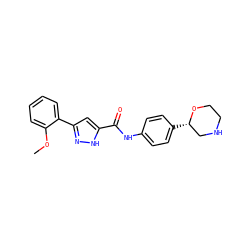 COc1ccccc1-c1cc(C(=O)Nc2ccc([C@H]3CNCCO3)cc2)[nH]n1 ZINC000150257141