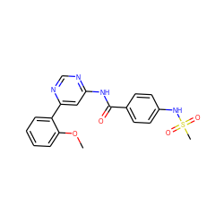 COc1ccccc1-c1cc(NC(=O)c2ccc(NS(C)(=O)=O)cc2)ncn1 ZINC000117323687