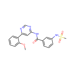 COc1ccccc1-c1cc(NC(=O)c2cccc(NS(C)(=O)=O)c2)ncn1 ZINC000117308721