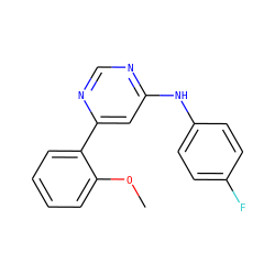 COc1ccccc1-c1cc(Nc2ccc(F)cc2)ncn1 ZINC000004265657